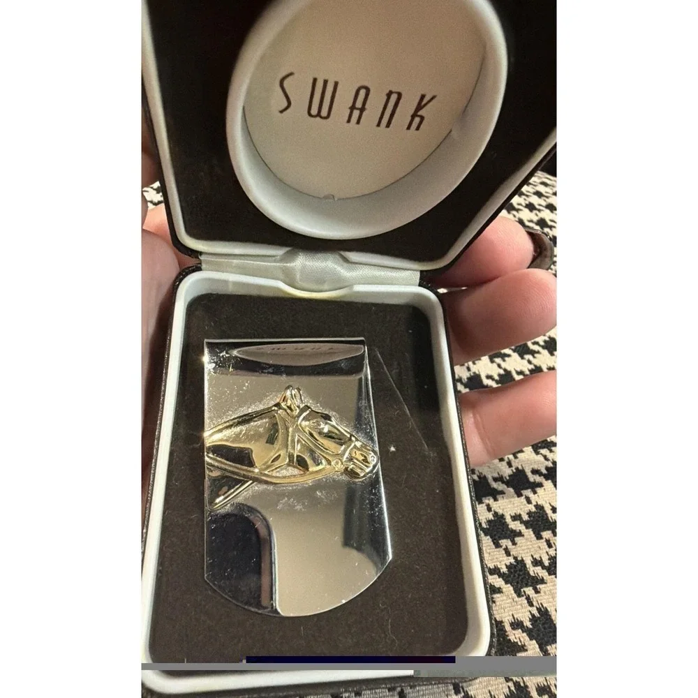 SWANK Horse Head Money Clip Silver Gold Tone Equestrian w/ Original Box VTG